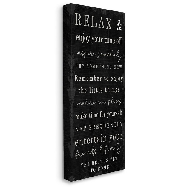 Stupell Industries Relax And Enjoy Self Care Phrases Work Break Motivational Gallery Wrapped Canvas Wall Art 10 X 24