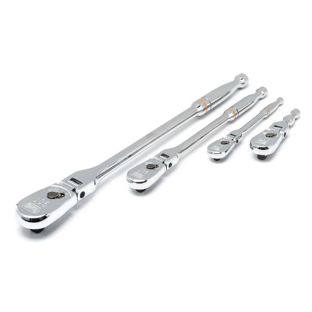 GEARWRENCH 14 in. 38 in. and 12 in. Drive 90-Tooth Flex-Head Teardrop Ratchet Set (4-Piece) 81230T