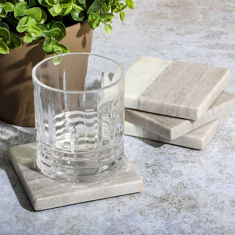 Laurie Gates Duo-Tone Four Piece Square Marble Coaster Set