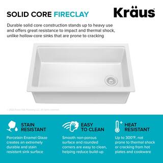 KRAUS Turino Gloss White Fireclay 33 in. Single Bowl Drop-InUndermount Workstation Kitchen Sink KFDW1-33GWH