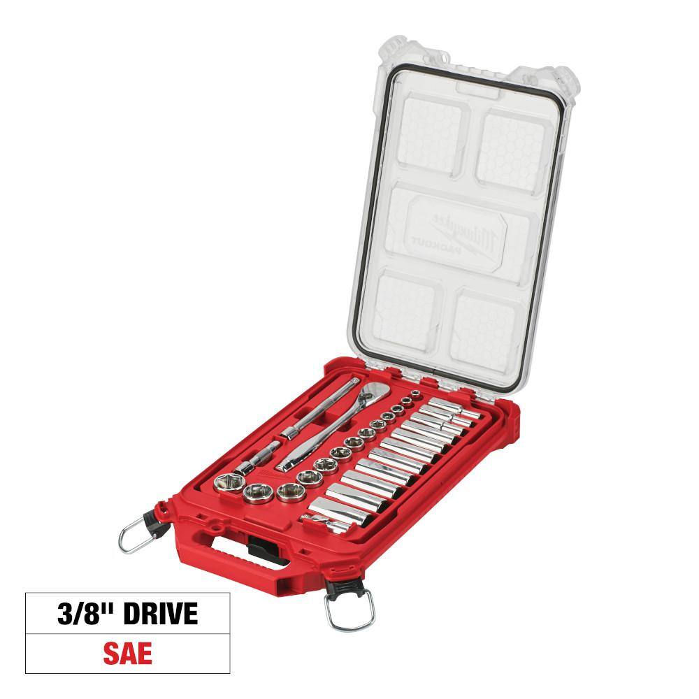 MW 38 in. Drive SAE Ratchet and Socket Mechanics Tool Set with Packout Case (28-Piece) 48-22-9481