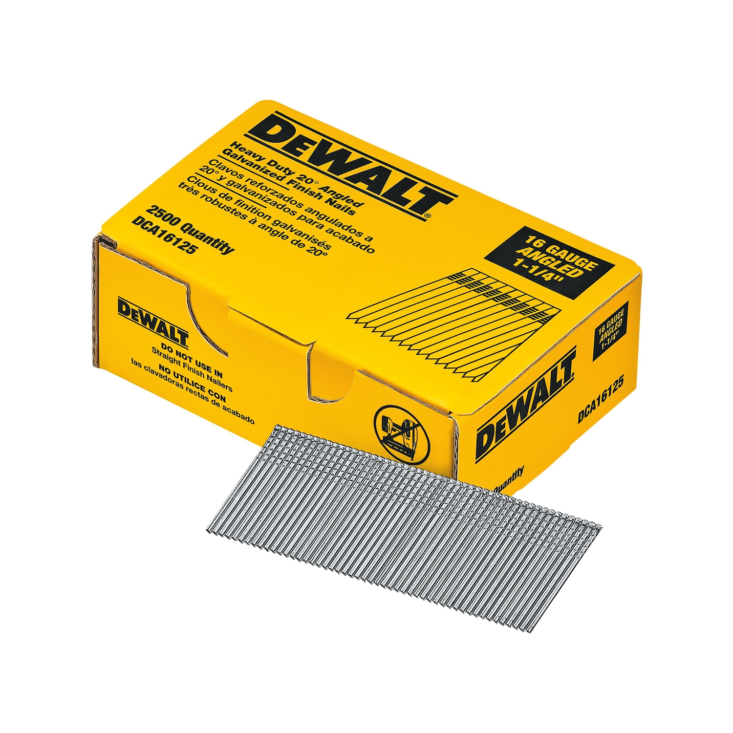 DW 1-1/4 in. 16 Ga. Angled Strip Brite Finish Nails 20 deg 2500 pk