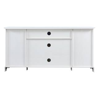 Polibi 59.80 in. W White TV Stand Fits TV up to 65 in. with 2 Tempered Glass Doors Adjustable Panels Open Style Cabinet RS-TSFSFG-W