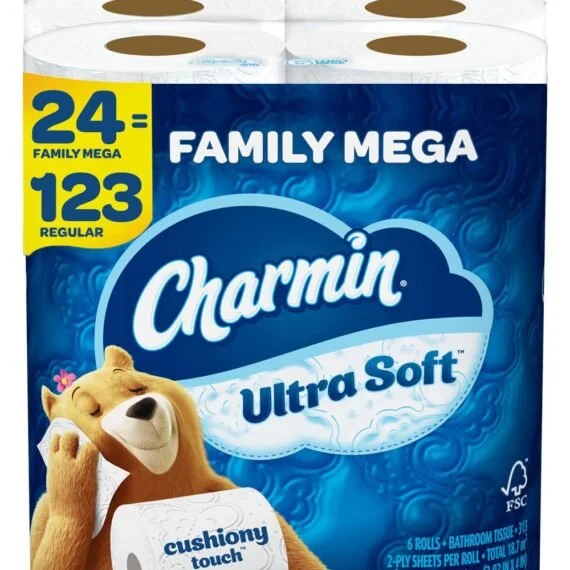 Ultra Soft Cushiony Touch Toilet Paper, 24 Family Mega Rolls = 123 Regular Rolls