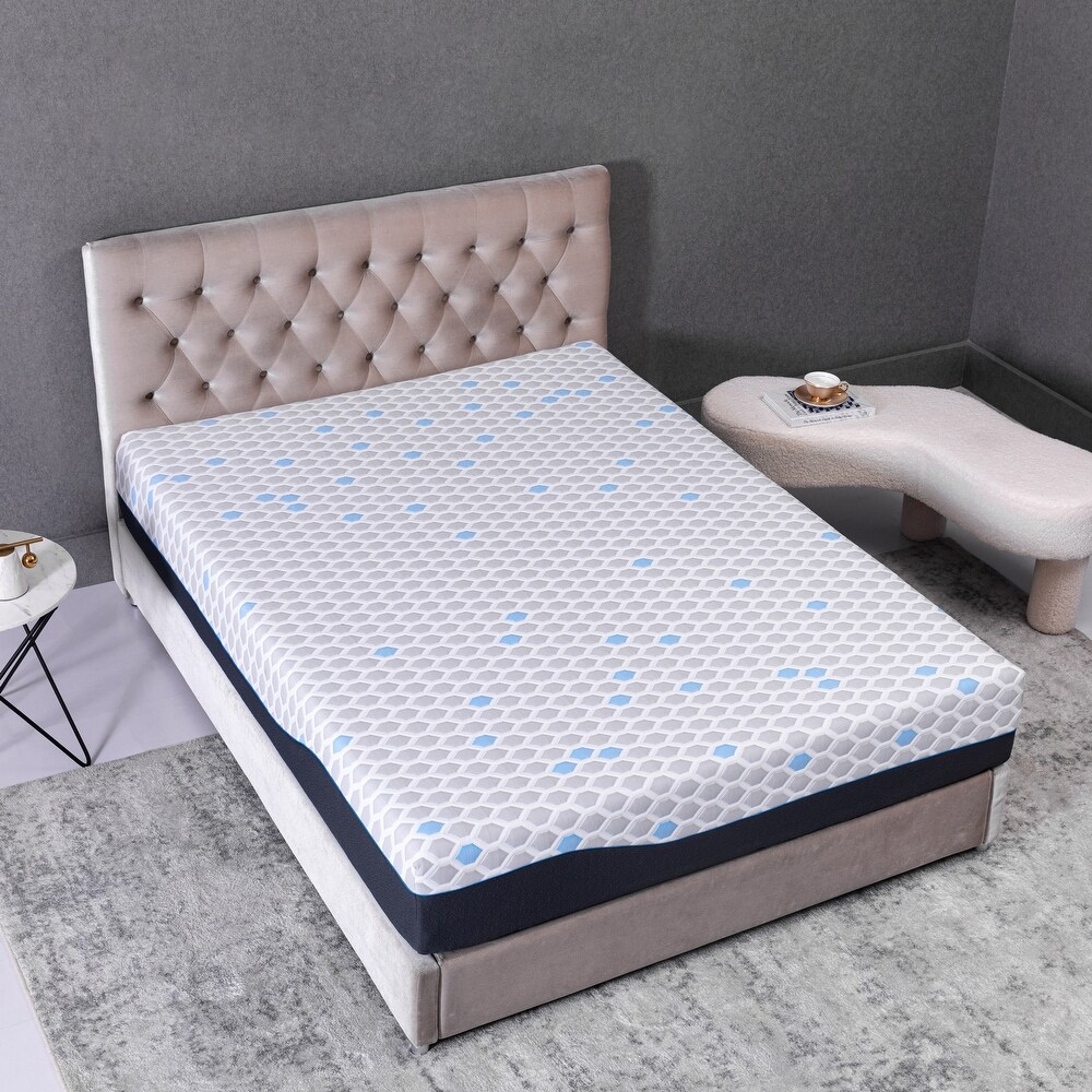 10 Inch Twin Size Mattress  Gel Memory Foam Infused Bamboo Charcoal Mattress  Mattress in a Box Light Grey Blue