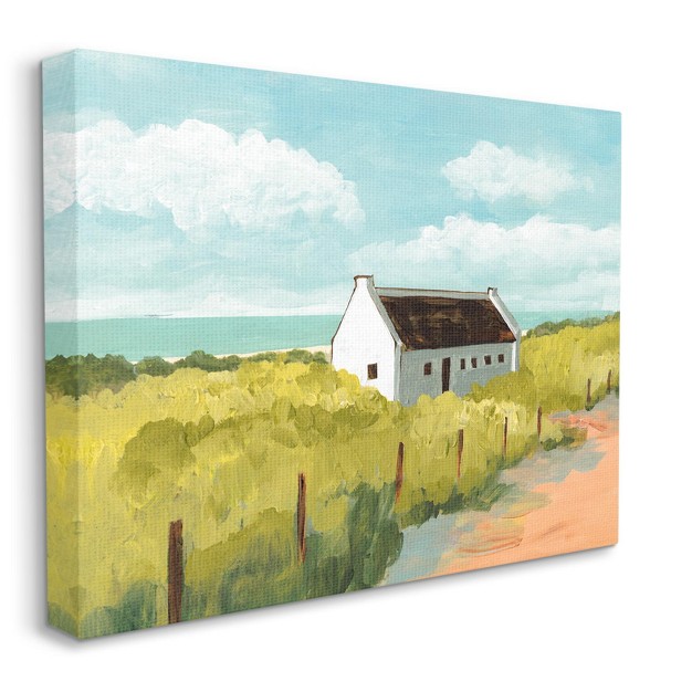 Stupell Industries White Cabin Architecture Grassy Coastal Beach Landscape Gallery Wrapped Canvas Wall Art 16 X 20