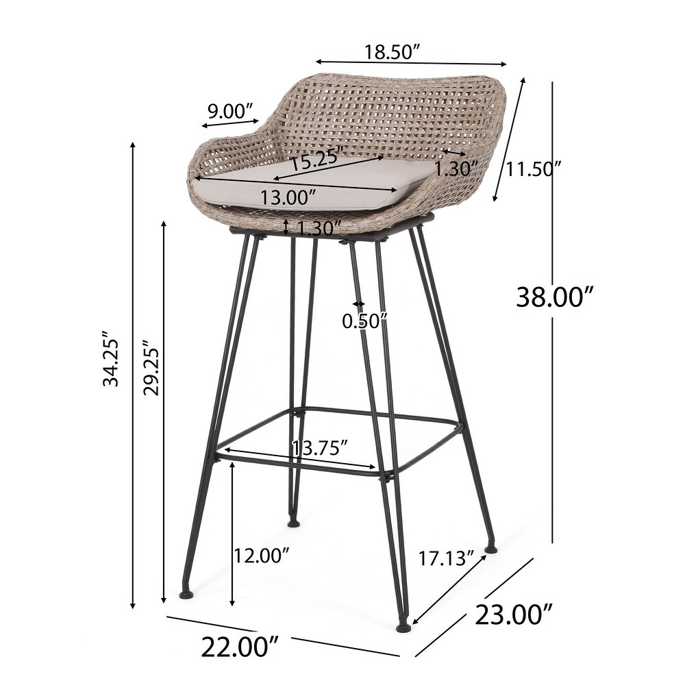 Kevin Outdoor Wicker and Iron Barstool (Set of 2) by Christopher Knight Home