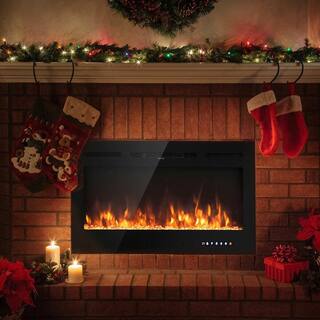 Gymax 40 in. Electric Fireplace Recessed and Wall Mounted 750-Watt1500-Watt with Multicolor Flame GYM03651