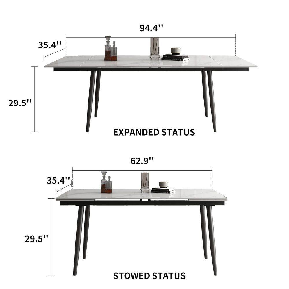 THE RIGHT PATH 62.9 in. to 94.4 in. Rectangle White Stone Extendable Dining Table 160ZDCZ#W