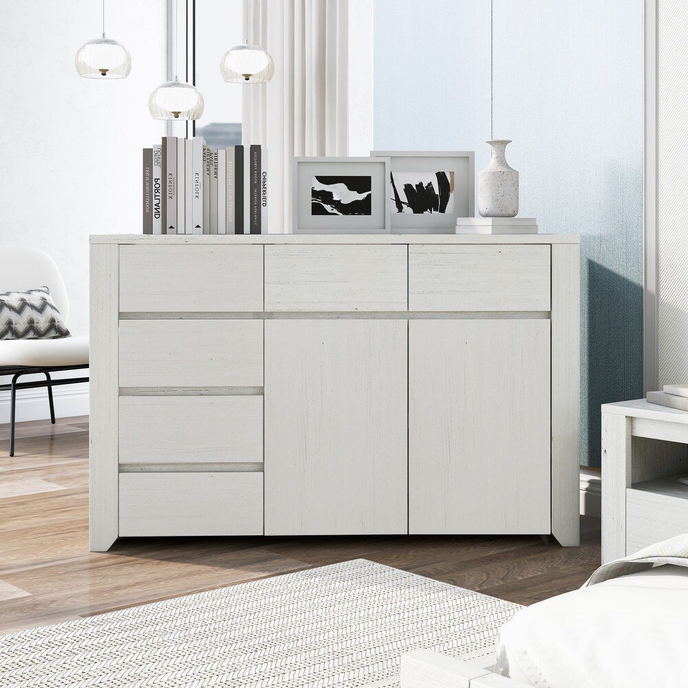 6 Drawers Functional Gray Wood Grain Dresser with Ample Storage Space for Living Room Bedroom Guest Room Children's Room