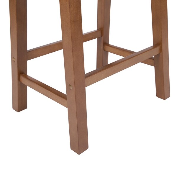 Wooden Counter Height Stool with Saddle Seat， Walnut Brown