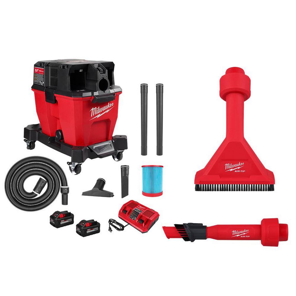 MW M18 FUEL 9 Gal. Cordless Dual-Battery WetDry Shop Vacuum Kit wAIR-TIP 1-14 in. - 2-12 in. Utility Brush and Nozzle 0920-22HD-49-90-2028-49-90-2038