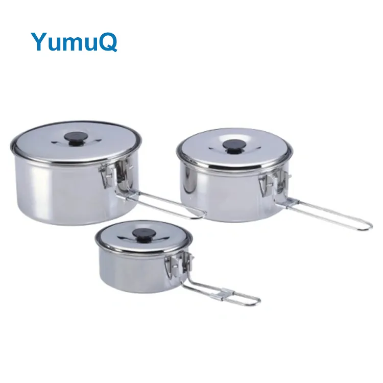 YumuQ 5 Pieces Stainless Steel Camping Equipment Cookware Set Copper Plated Bottom For Hiking