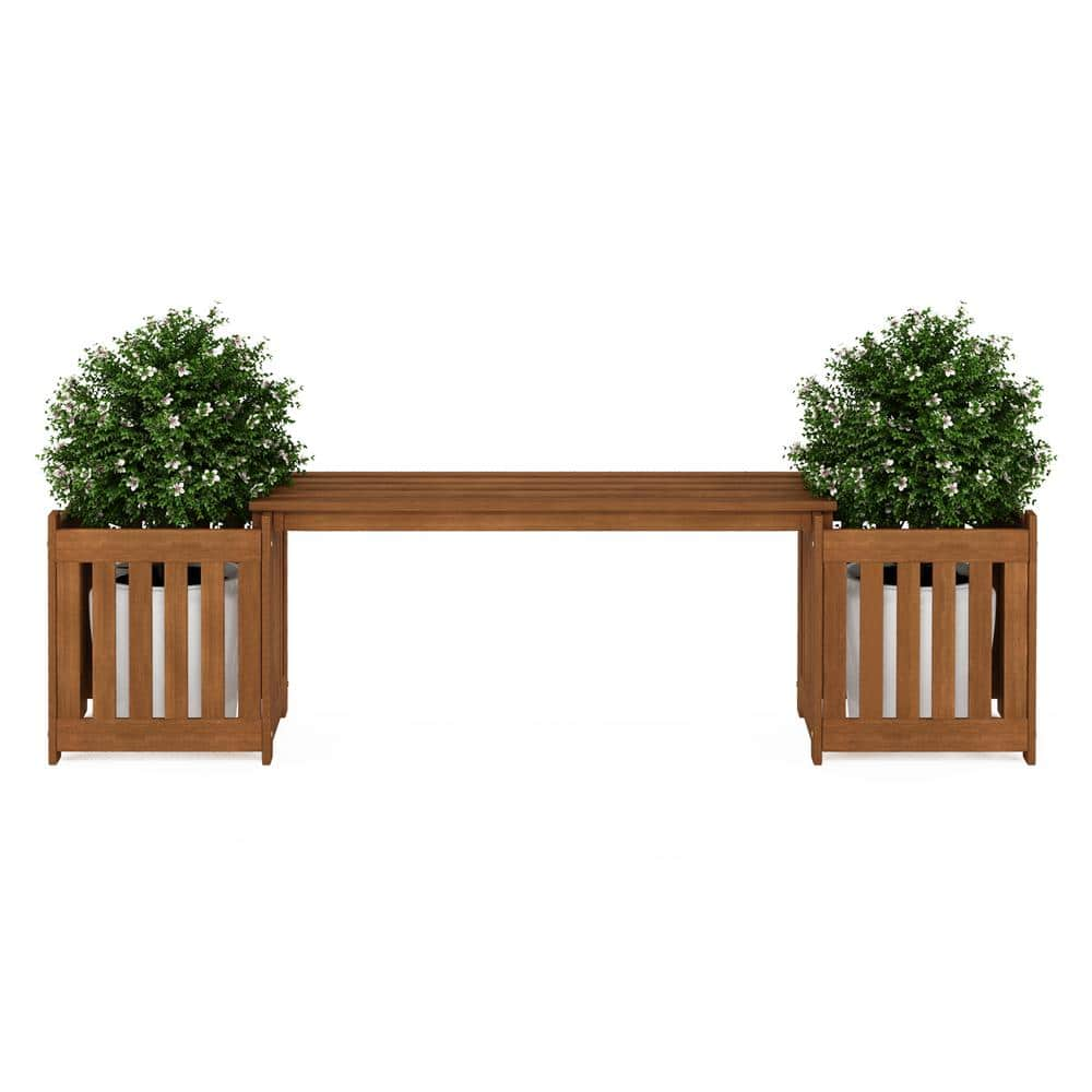 Furinno Tioman Hardwood Outdoor Lifestyle Planter Box with Seater FG19455