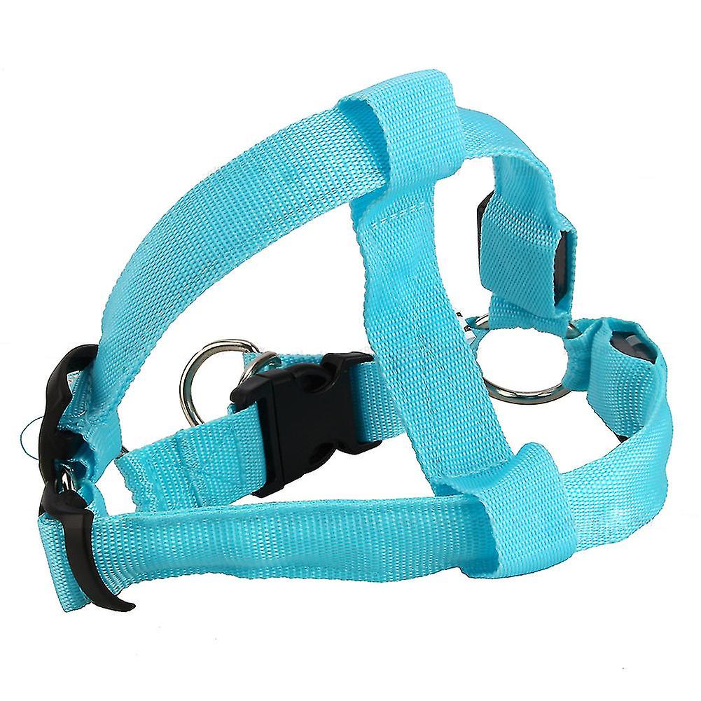 Popular LED Glow Flash Dog Belt Harness Leash Tether Pet Light-up Safety Collar Blue M