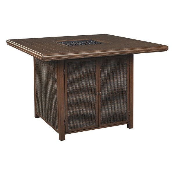 Signature Design by Ashley Paradise Trail Outdoor Medium Brown Square Bar Table with Fire Pit