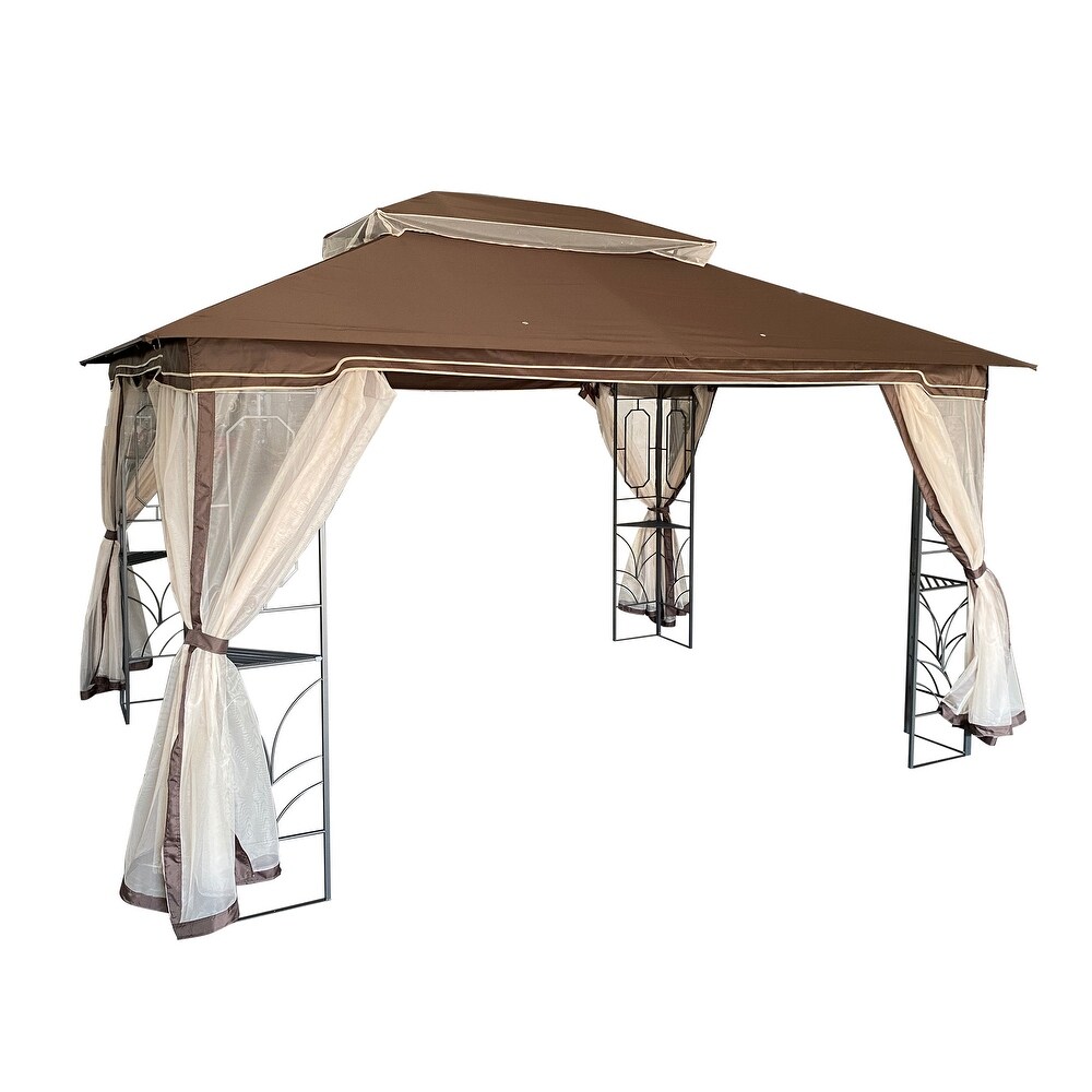 Coffee Ventilated 13x10 ft Gazebo with Removable Mesh  Double Roof