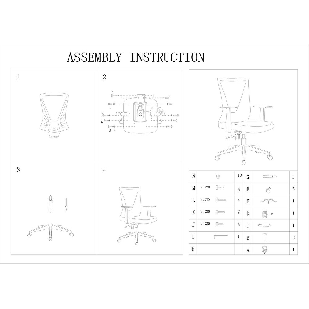 Mesh Office Chair Ergonomic Mid Back Swivel Desk Chair  Fixed Armrest with Lumbar Support and Adjustable Height Task Chairs