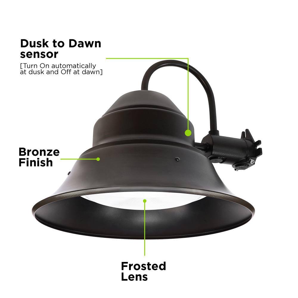 Commercial Electric 350- Watt Equivalent Integrated LED Bronze Security Wall or Post Mount Dusk to Dawn Outdoor Barn Area Light 5000K 73700V1HD