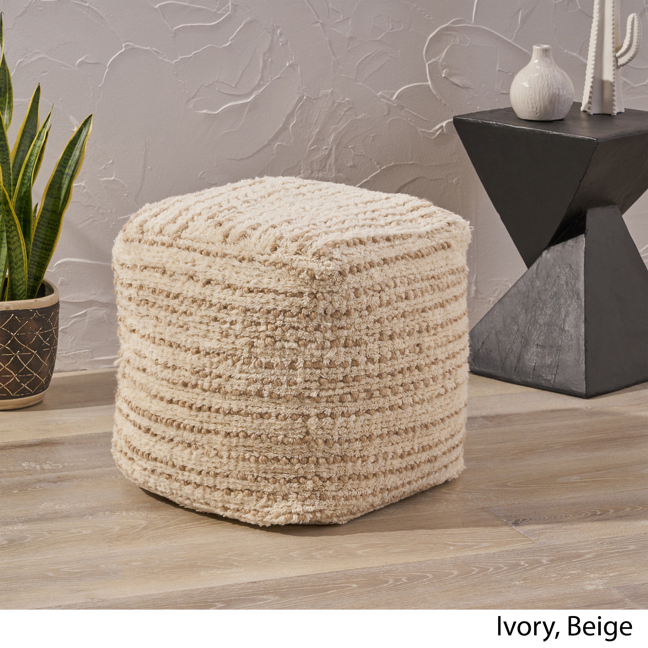 Ewelina Boho Wool and Cotton Ottoman Pouf