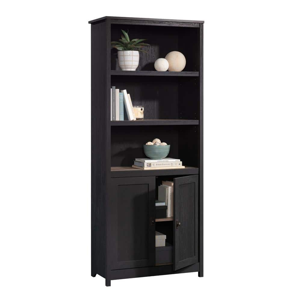 SAUDER Cottage Road 71.496 in. Raven Oak 5-Shelf Standard Bookcase with Doors 431262