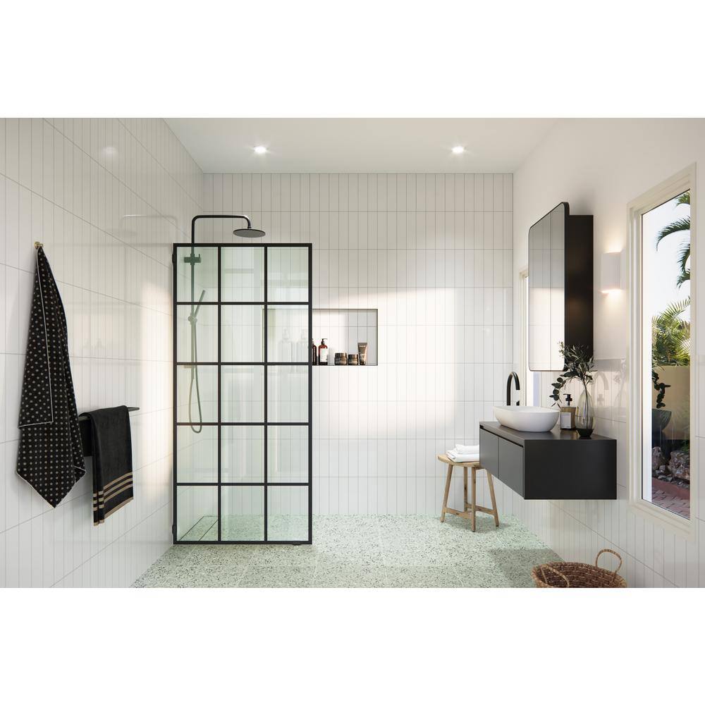 Glass Warehouse French Monture Noir 36 in. W x 78 in. H Fixed Single Panel Frameless Shower Door in Matte Black with Clear Glass GW-FSS-36-MB