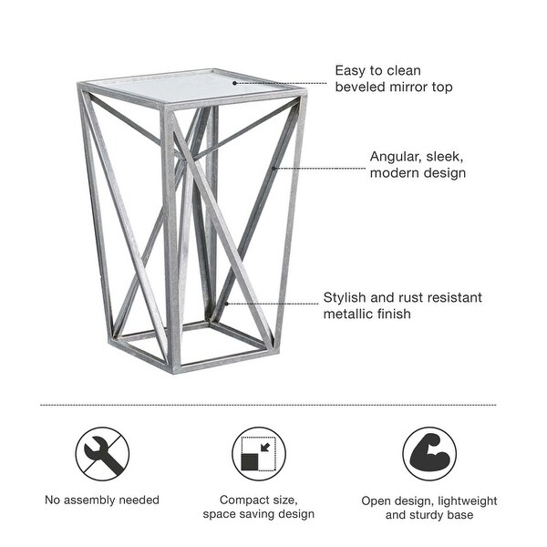 Angular Metal Accent Table with Tempered Glass Top