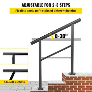 VEVOR 36 in. W x 35 in. H Adjustable Handrail Fits 2 Steps or 3 Steps Aluminum Handrails for Outdoor Steps Black TFDGLZHS3FTWRZMM5V0