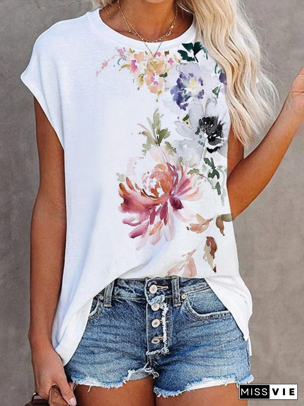 Jersey Floral Printed Casual T-Shirt