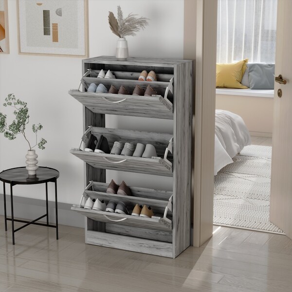 12-15 Pair Shoe Storage Cabinet Space Saving Oak - - 35742549