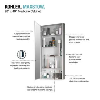 KOHLER Maxstow 20 in. x 40 in. Aluminum Frameless Surface-Mount Soft Close Medicine Cabinet with Mirror K-R79227-LA1