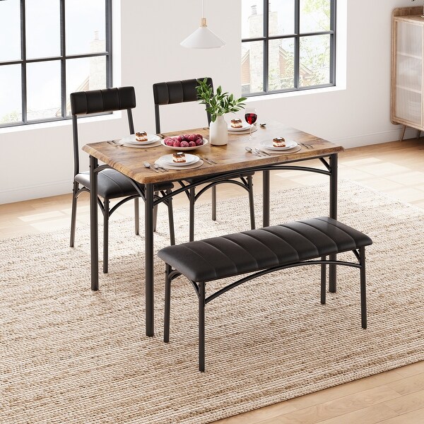 Dining Table Set for 4 with Upholstered Chairs and Bench