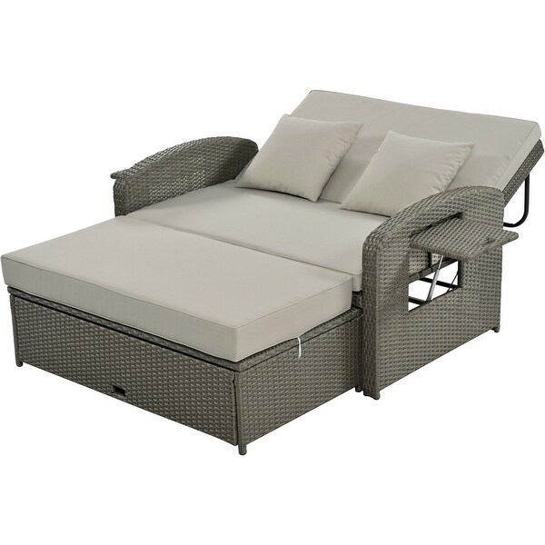 2Person Rattan Reclining Daybed with Adjustable Back