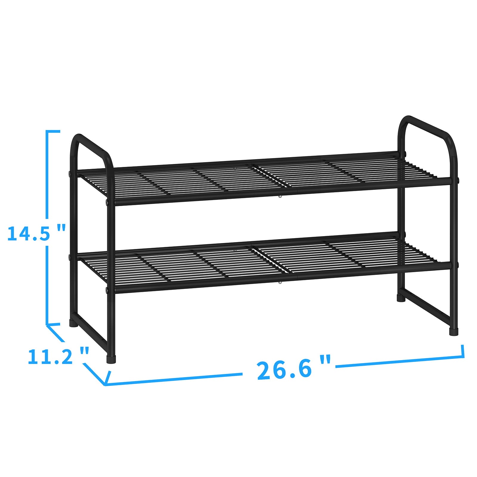 Simple Trending 2-Tier Stackable Shoe Rack， Metal Shoe Shelf Storage Organizer， Black