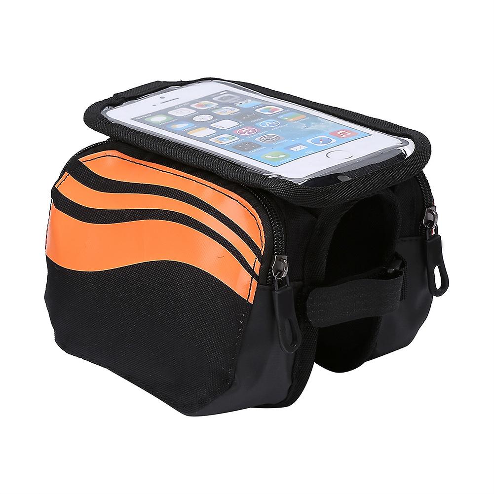 Cycling Top Frame Pannier Double Pouch Holder Front Head Top Tube Bag For Cell Phone Orange