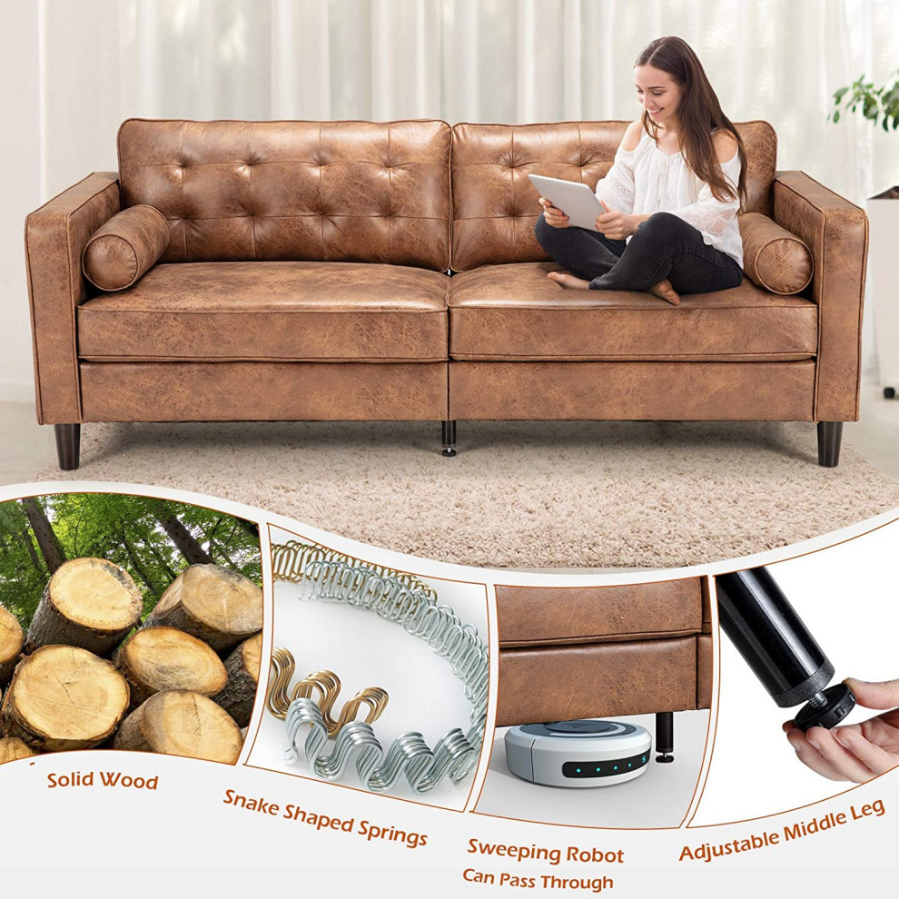 Mid Century Sofa Couch  Tufted Synthetic Suede Fabric   Transitional   Sectional Sofas   by Imtinanz  LLC  Houzz