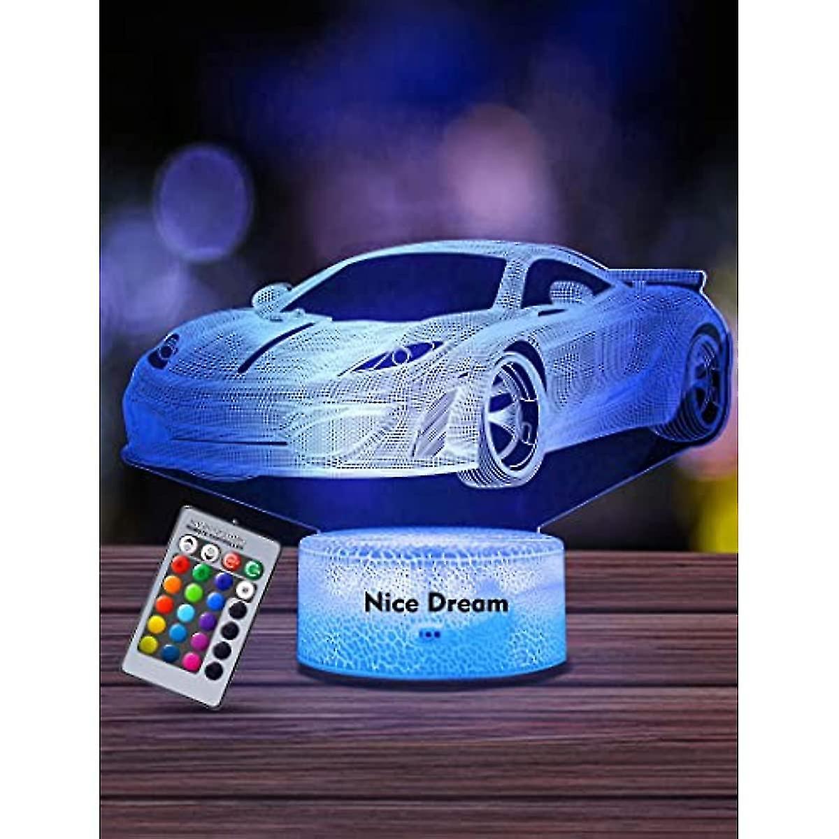 Nice Dream Race Car Night Light For Kids  3d Illusion Night Lamp  16 Colors Changing With Remote Control  Room Decor  Gifts For Children Boys Girls