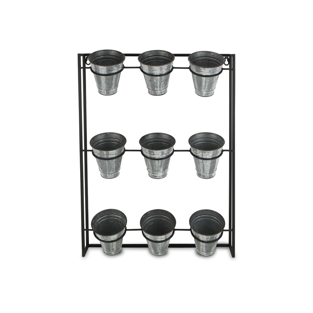 Black Metal 9 Pot Wall Planter with Metal Frame   W: 17.5\