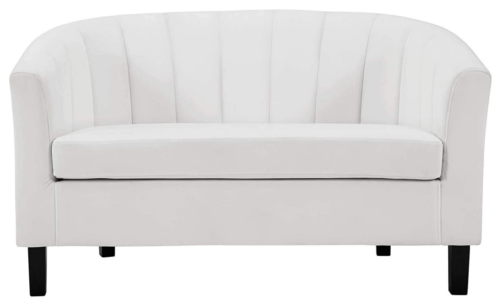 Contemporary Loveseat  Velvet Upholstery  ampCurved Channel Tufted Back  White   Traditional   Loveseats   by Decor Love  Houzz