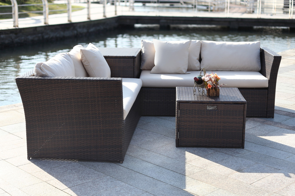 Safavieh Welch Outdoor Living Set With Storage   Tropical   Outdoor Lounge Sets   by HedgeApple  Houzz