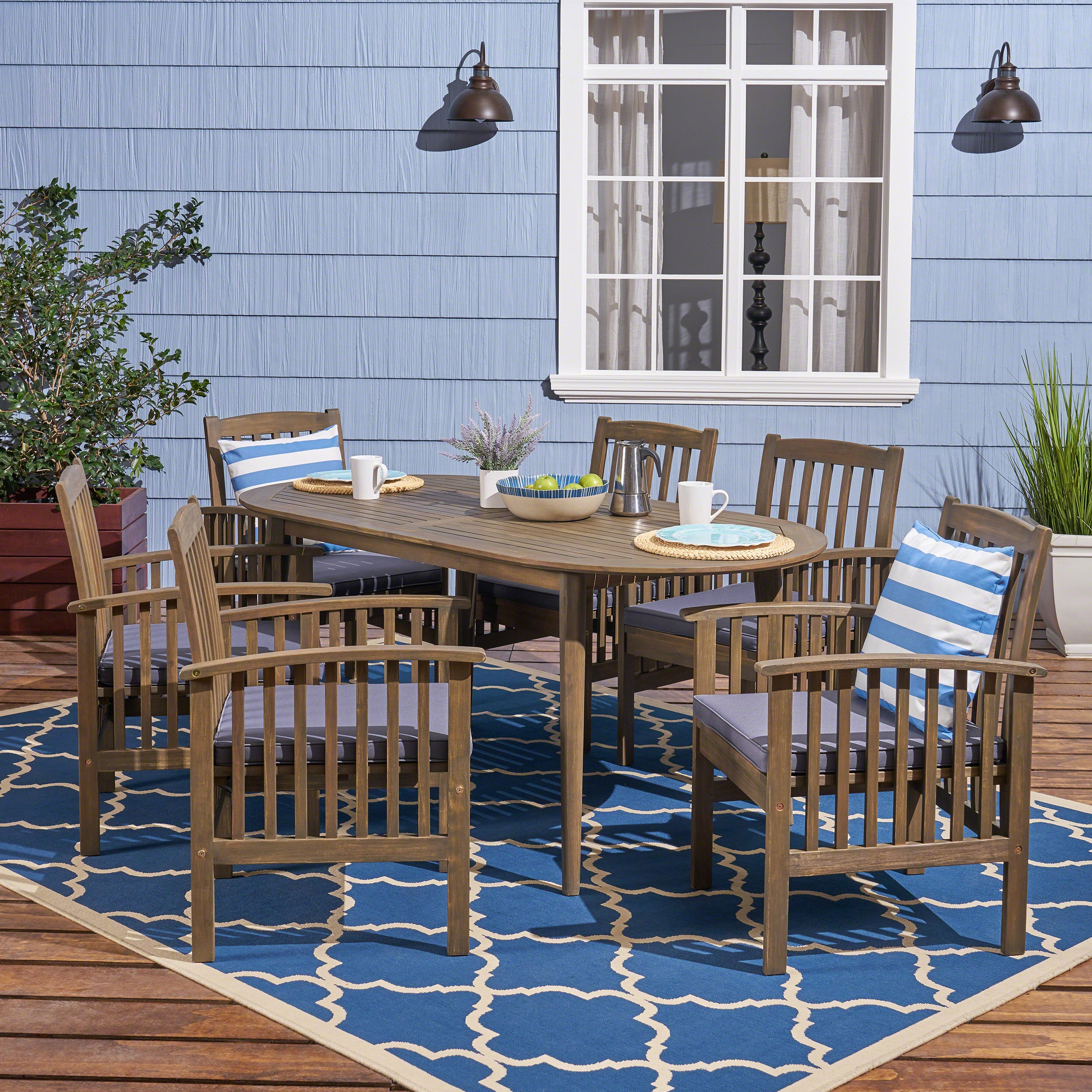 Spring Acacia Patio Dining Set, 6-Seater, 71