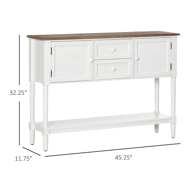 HOMCOM Vintage Console Table with 2 Drawers and Cabinets， Retro Sofa Table for Entryway， Living Room and Bedroom， White