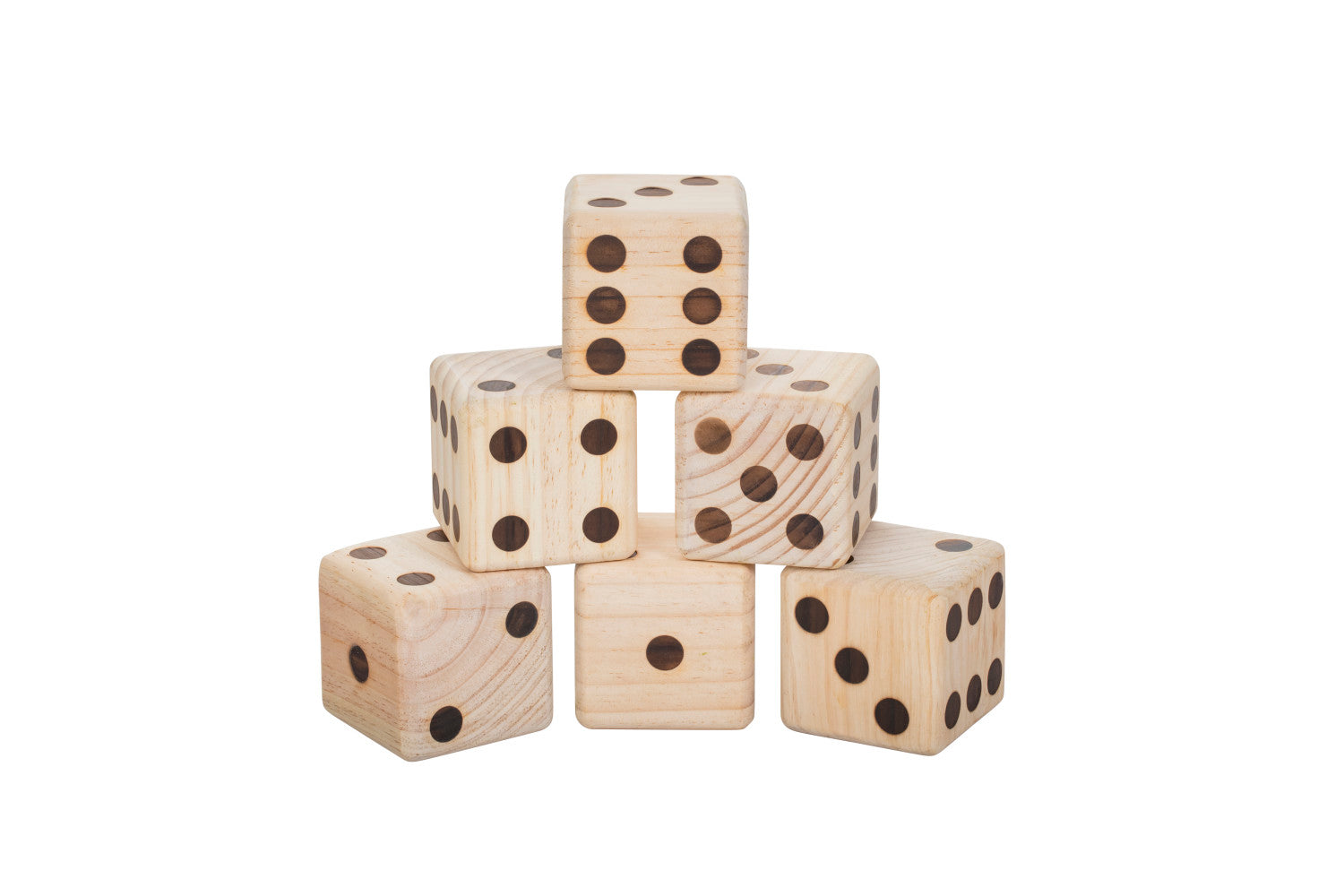 Triumph Big Roller Six Large Wooden Lawn Dice Set for Outdoor Use with Included Dry-Erase Scorecards， Markers， and Carry Bag