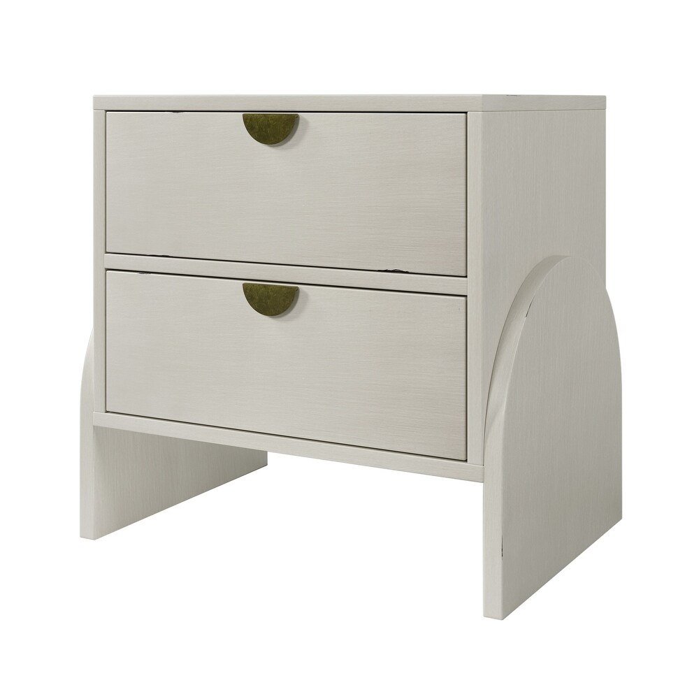 Rubber Wood 2 Drawer Bedside Table Nightstand with Arch Shape Legs