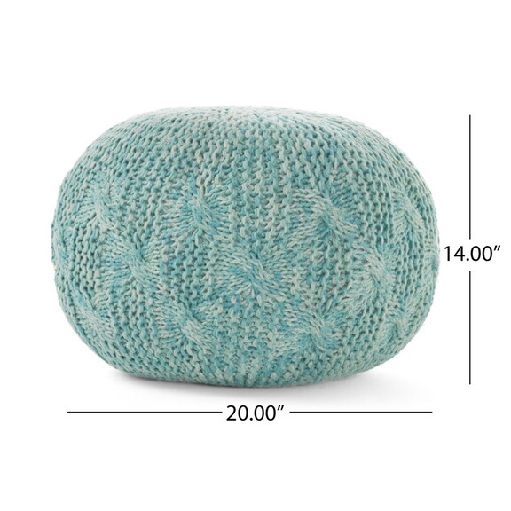 Deon Handcrafted Modern Fabric Weave Pouf  Aqua