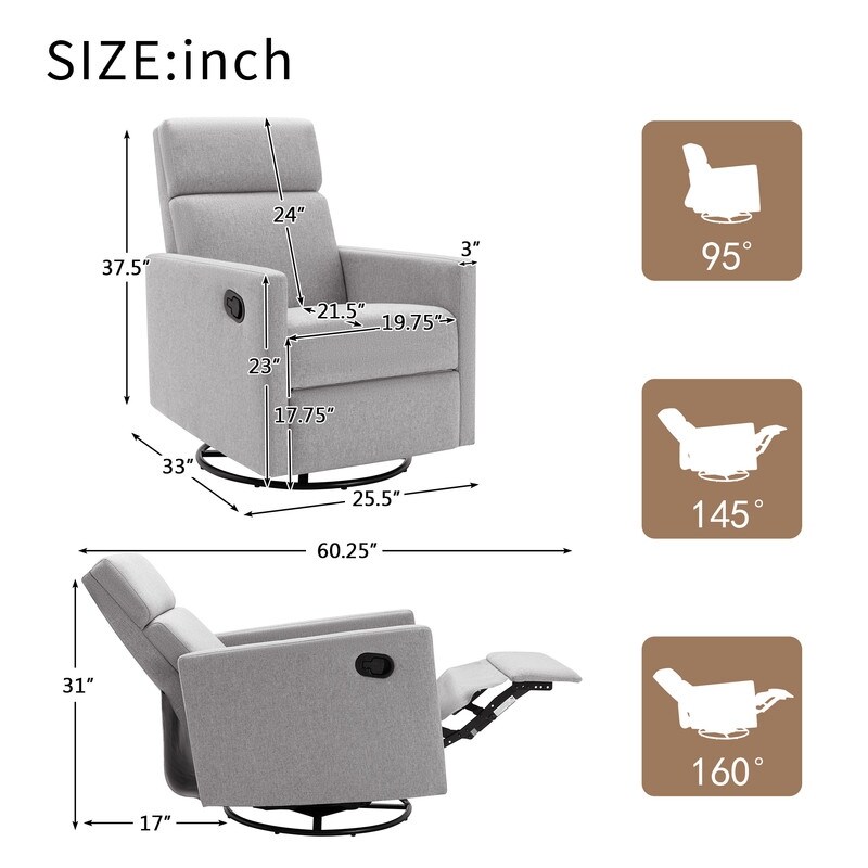 Linen Rocker Plush Seating Glider Swivel Recliner Chair