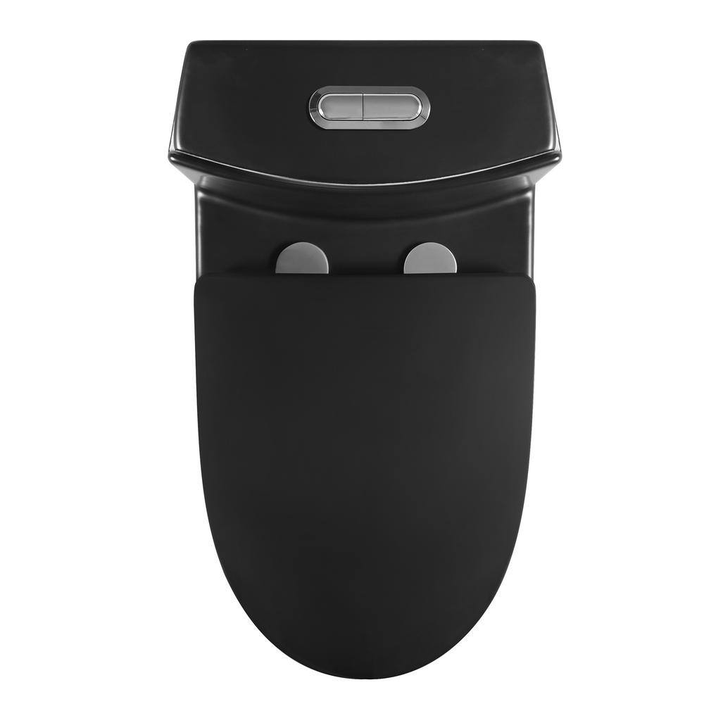 Whatseaso 12 in. Rough-In 1-piece 1.11.6 GPF Dual Flush Round Toilet in Black Seat Included AUN-110511121