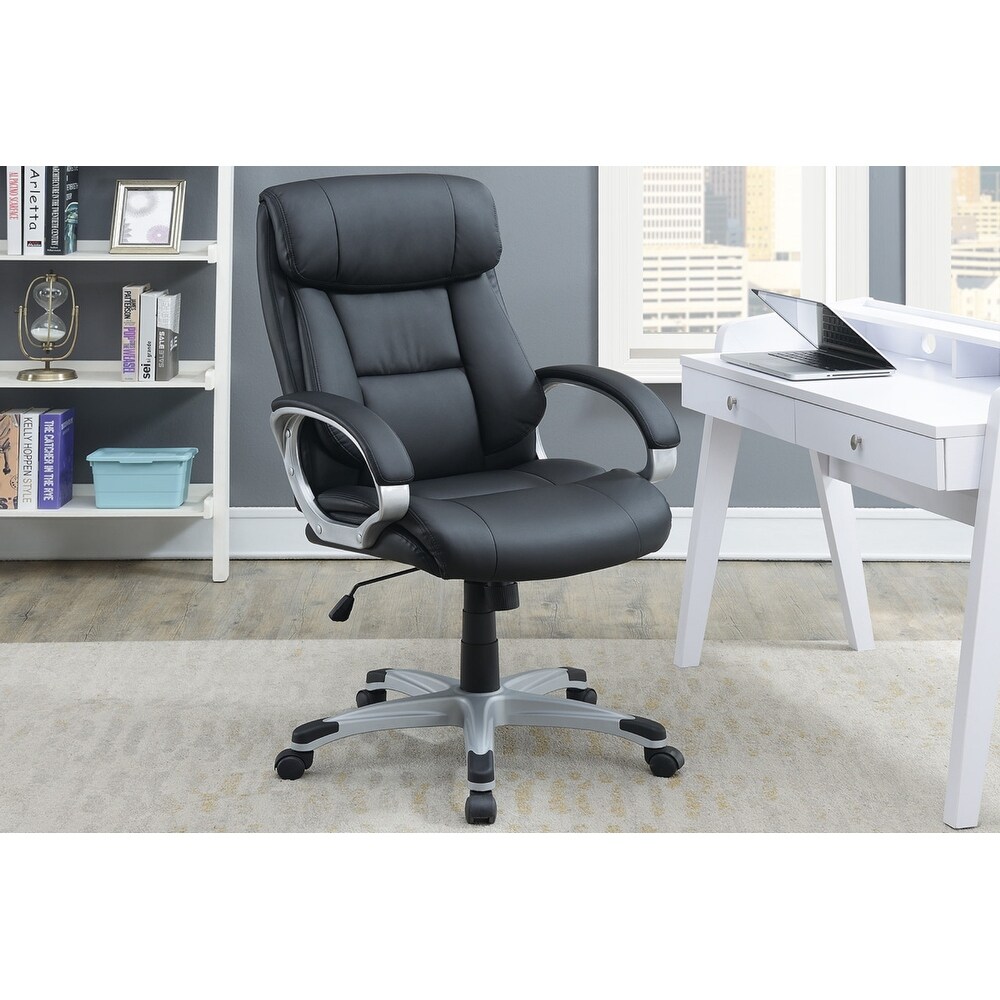 High Back Office Desk Chair  Ergonomic Executive Leather Chair with Lumbar Support Computer Task Chair with Armrest  Black