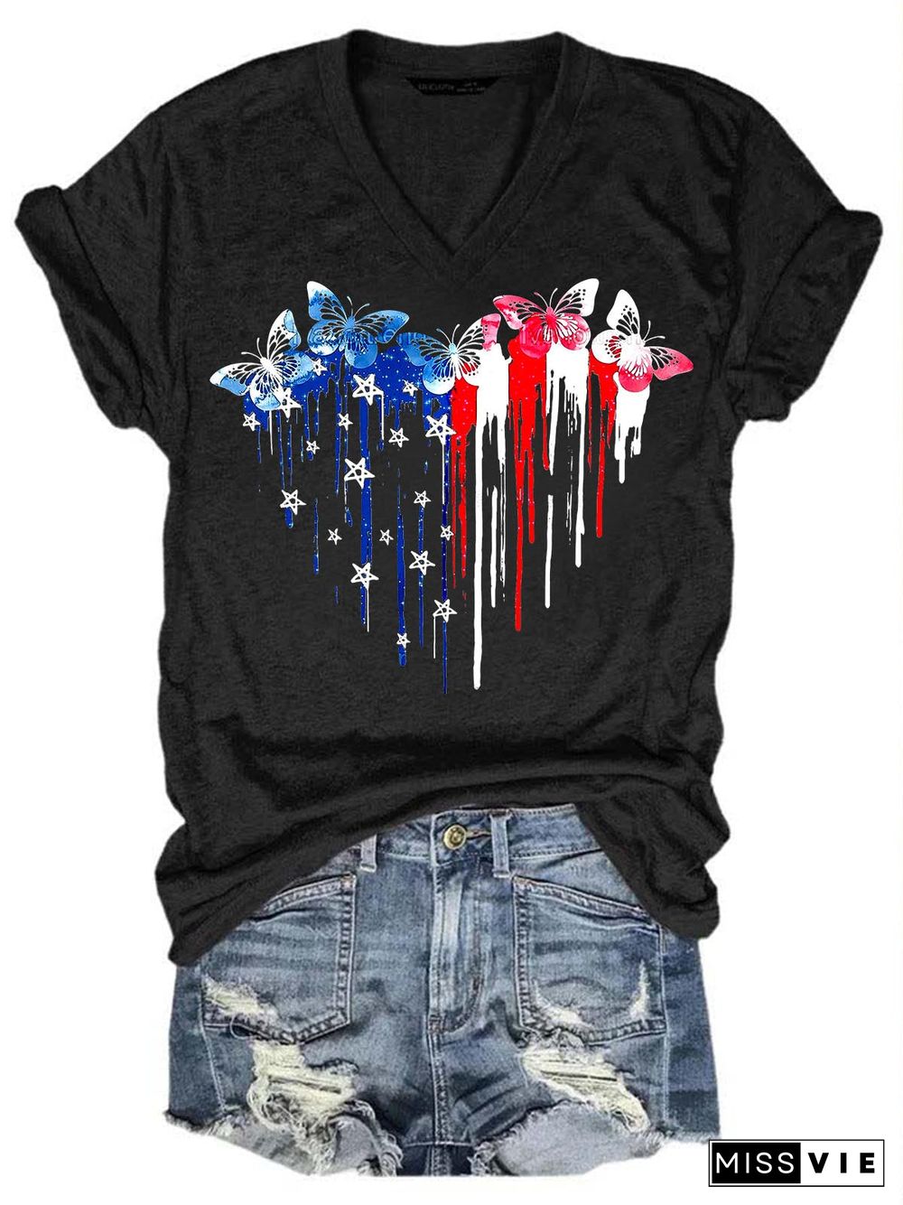 Women's Independence Day Butterfly Print T-Shirt