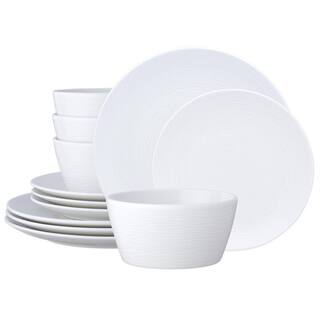 Noritake Colorscapes White-on-White Swirl Porcelain 12-Piece Coupe Dinnerware Set (Service for 4) 43813-12E